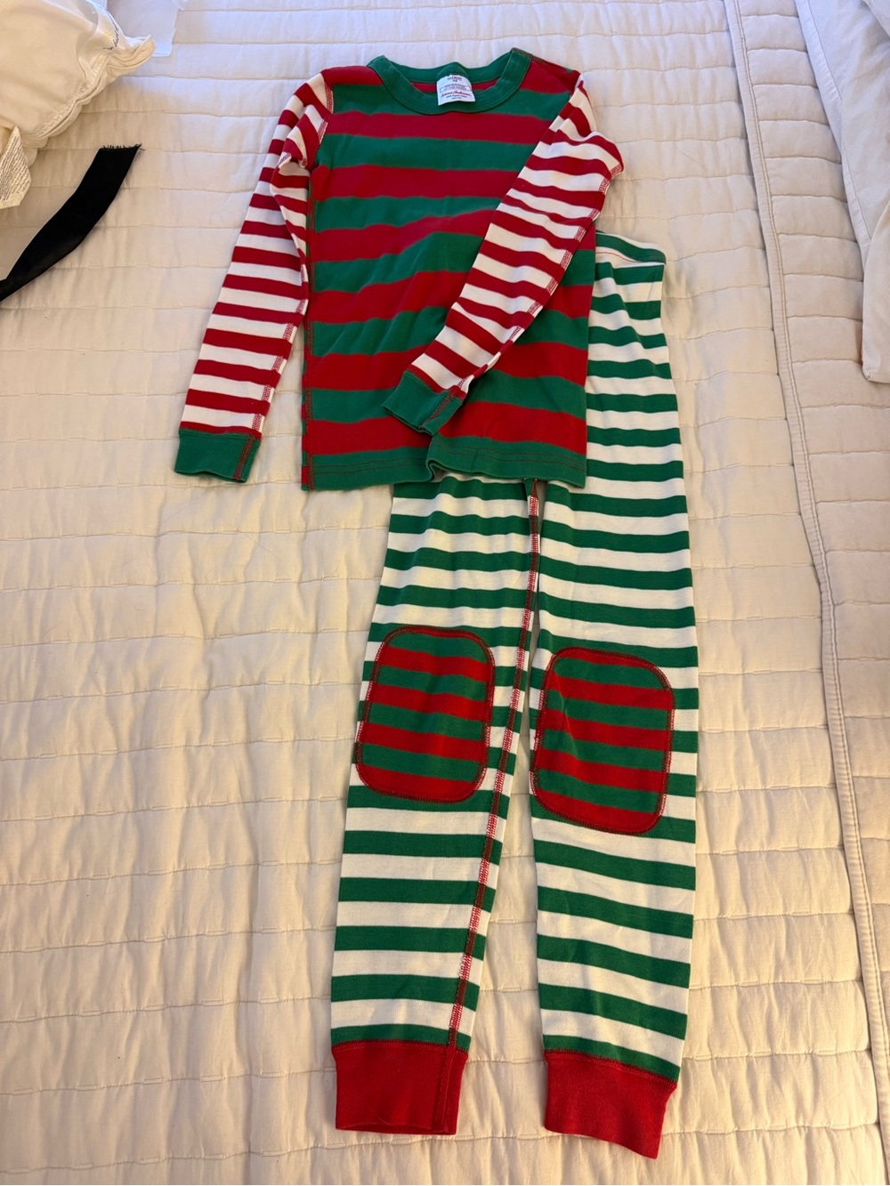 Hanna Andersson Red & Green Striped Kids Christmas Pajama Set, size 8